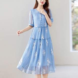大碼 真絲 高端大牌繡花2024新款 聲雨竹杭州桑蠶絲連衣裙女?huà)寢屨? /></a>
                <div   id=