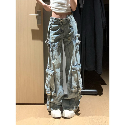 LDAB浅蓝色工装牛仔裤女2025