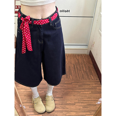 LDAB深蓝色七分牛仔裤女2025春