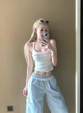 LDAB蓝色工装裤女2025春秋季新款美式复古高级感宽松休闲拖地长裤