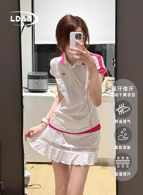 LDAB白色羽毛球服运动套装2026新款高颜值棒球polo衫速干上衣短裙