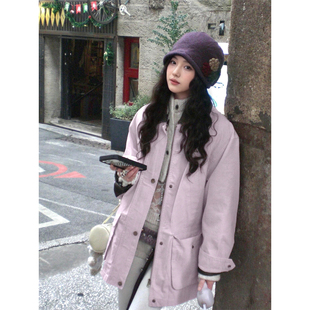 临典香芋紫外套女2026春季新款韩系宽松休闲撞色翻领廓形百搭夹克
