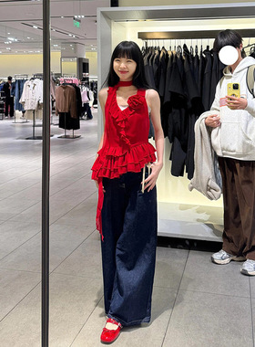 LDAB蓝色廓形牛仔裤套装女2025春夏新款吊带辣妹小众设计感背心