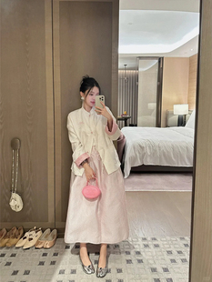 临典粉白色外套女2025春秋季新款新中式盘扣甜美气质温柔国风上衣