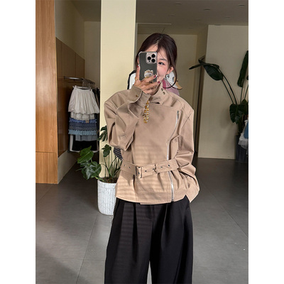 LDAB卡其色收腰短款外套女