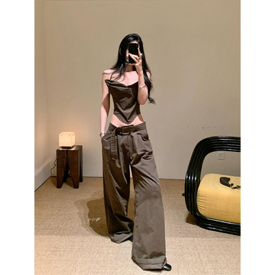 LDAB卡其棕西装裤女2025春