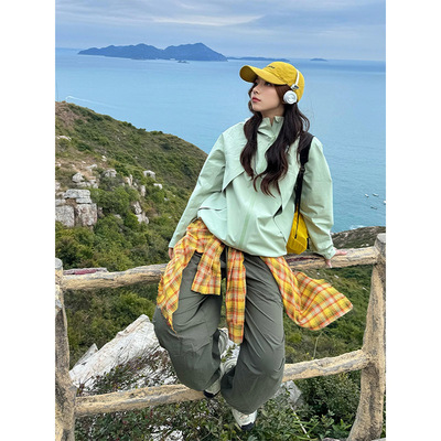 LDAB豆沙绿冲锋衣外套女2026春