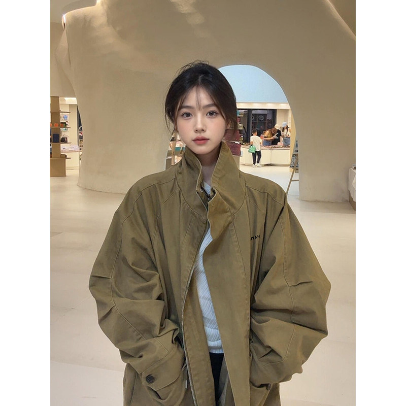 卡其色工装外套女2026春季新款韩系高级复古小众中性休闲风衣夹克