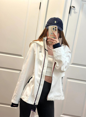 LDAB白色收腰冲锋衣外套女款2025春季新款户外显瘦防风骑行登山服