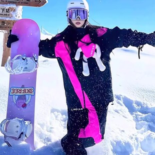 LDAB黑粉拼色滑雪服套装女2026秋冬新款防风防水单板雪服外套装备