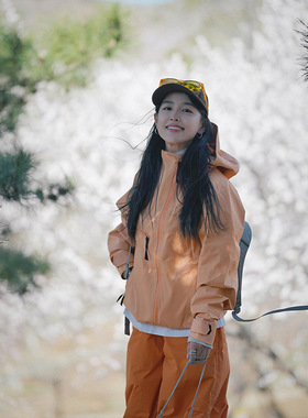 LDAB橙色冲锋裤女2025春夏季新款防风防泼休闲户外徒步宽松登山裤