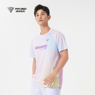 圆领透气比赛训练服套装 浦锐渐变Tee运动速干短袖 羽毛球服T恤男款