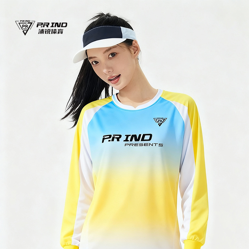 浦锐羽毛球服长袖透气圆领
