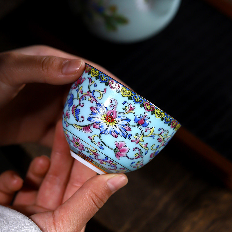 茶杯珐琅彩手感加重主人杯喝茶碗茶盏陶瓷贴花景德镇主人杯小杯子