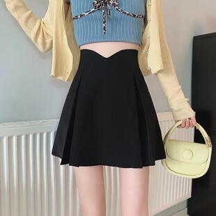 韩版 女装 不规则遮胯百搭字短裙 女秋冬新款 设计感高腰半身裙大码