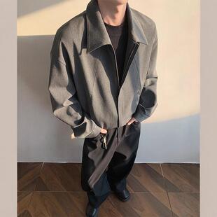 外套男秋冬廓形正肩感翻领大衣 西装 l美式 夹克男解构短款