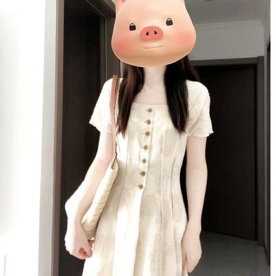 2025新款小个子法式复古方领连衣裙子夏季女装气质高级感收腰长裙