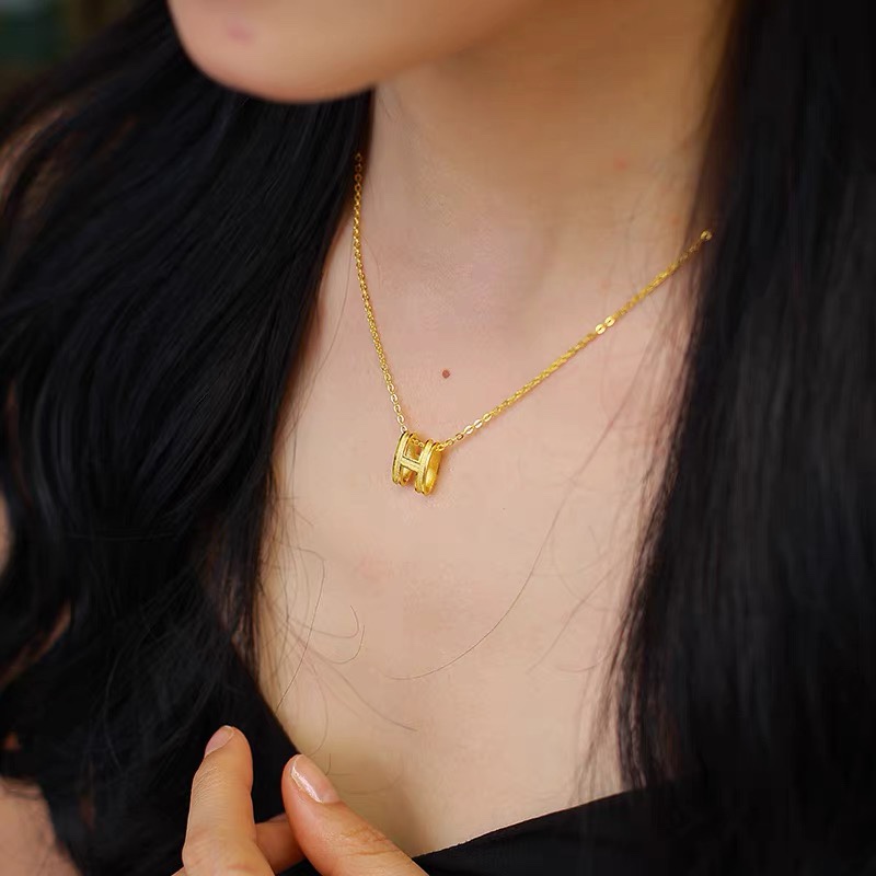 24k黄金项链女5G金H字母吊坠999足金锁骨链送女友礼物仿金不掉色