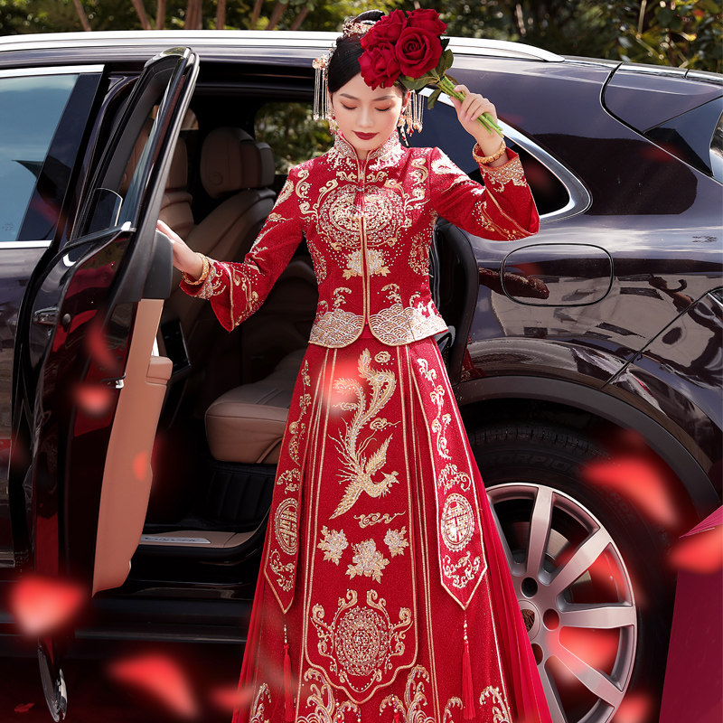 秀禾服2020新款结婚女新娘中式礼服小个子出阁服修身显瘦中国风红