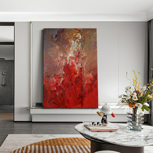 HYX.手绘油画《宏运》红色立体肌理画客厅装饰画走廊玄关抽象挂画
