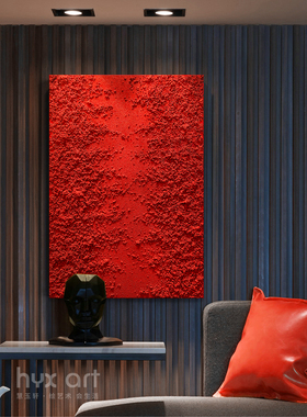 HYX.手绘油画《鸿运延绵》抽象砂岩肌理画玄关装饰画客厅红色挂画