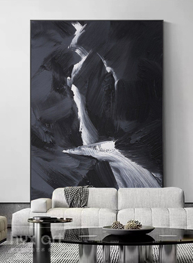 HYX.手绘油画《汐若》简约黑色客厅背景抽象画玄关装饰画卧室挂画