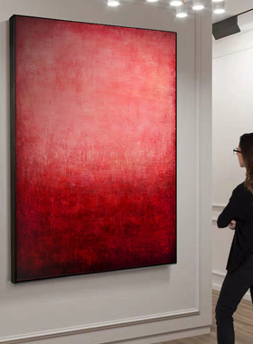 HYX.手绘油画《满堂红》客厅装饰画红色系轻奢简约抽象画玄关挂画