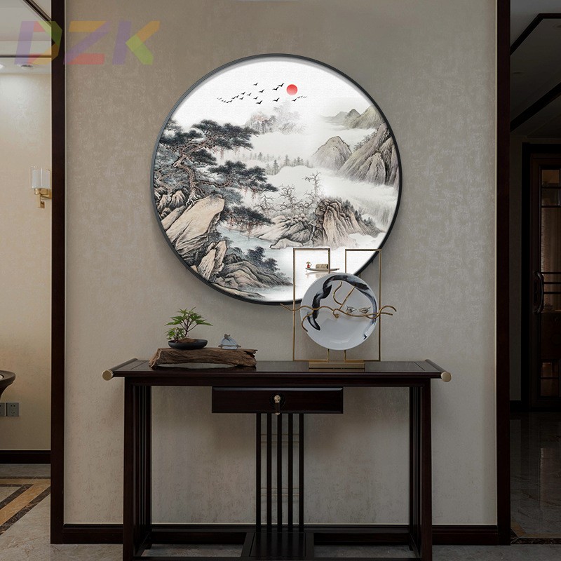 新中式圆形装饰画迎客松壁画入户玄关山水画客厅办公室挂画中国y8