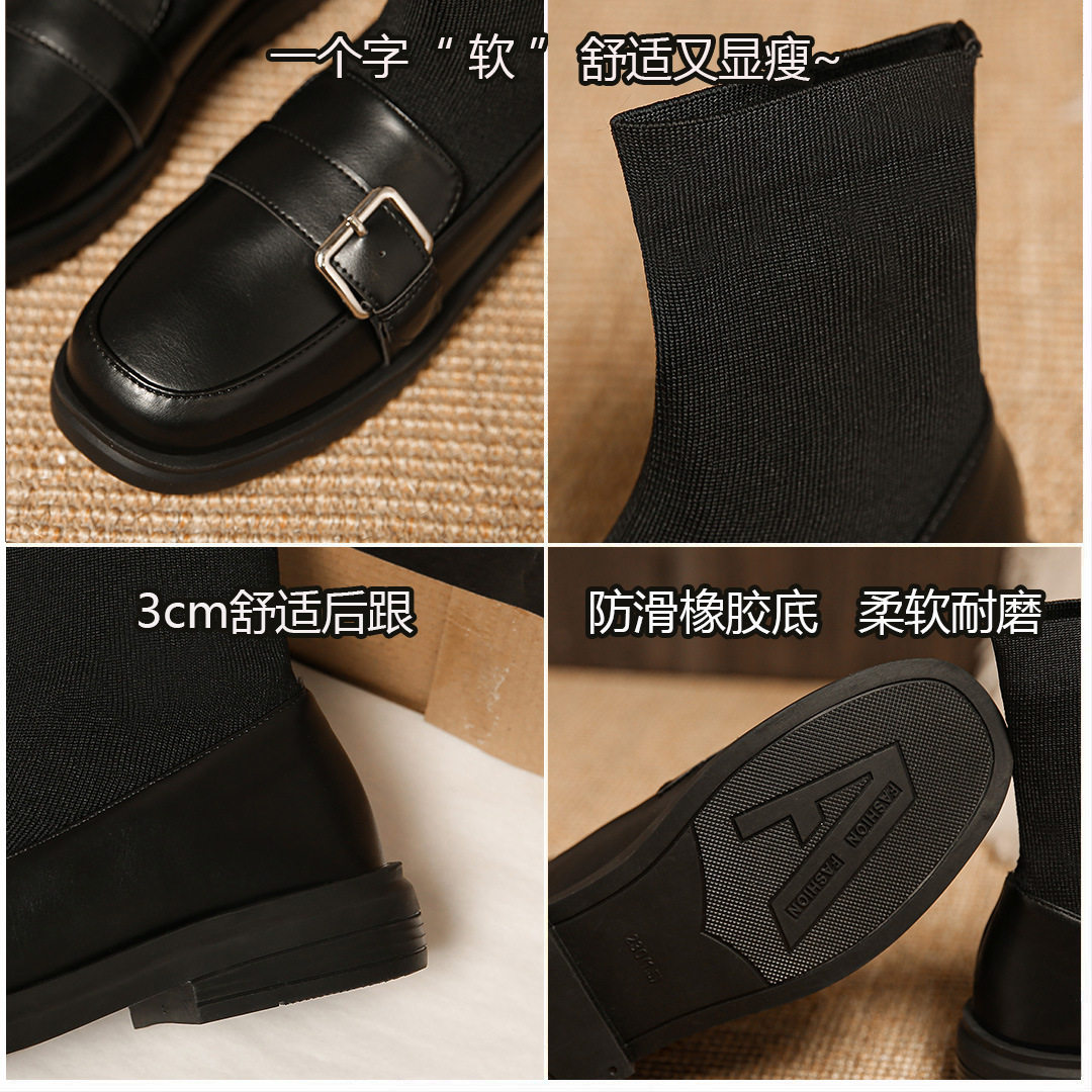 BRITISH STYLE ELASTIC SOCKS BOOTS FLAT THIN SKINNY SHORT BOOTS WOMENS BOOTS 2022 NEW AUTUMN AND WINTER FLEECE MARTIN BOOTS WOMENS SHOES