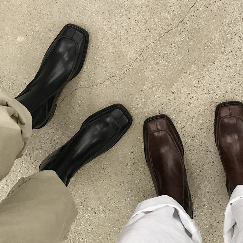 BLACK BLOCK HEEL SQUARE TOE SKINNY MARTIN BOOTS WOMENS SHOES 2023 NEW AUTUMN AND WINTER VELVET BROWN SKINNY LITTLE BOOTS