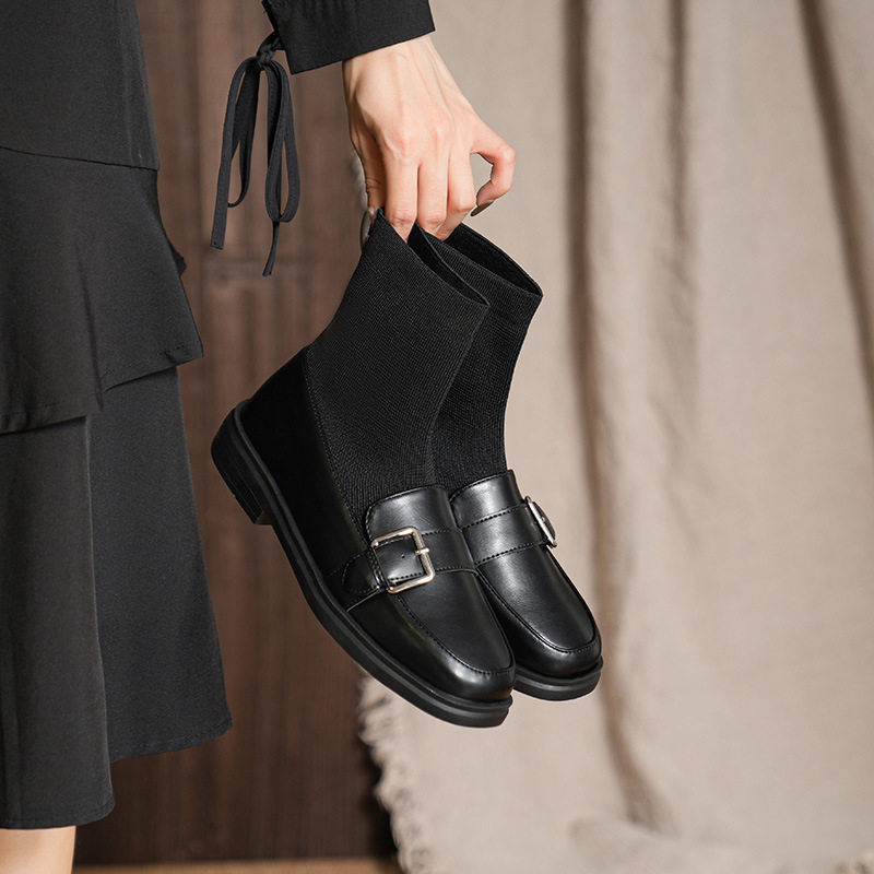 BRITISH STYLE ELASTIC SOCKS BOOTS FLAT THIN SKINNY SHORT BOOTS WOMENS BOOTS 2022 NEW AUTUMN AND WINTER FLEECE MARTIN BOOTS WOMENS SHOES