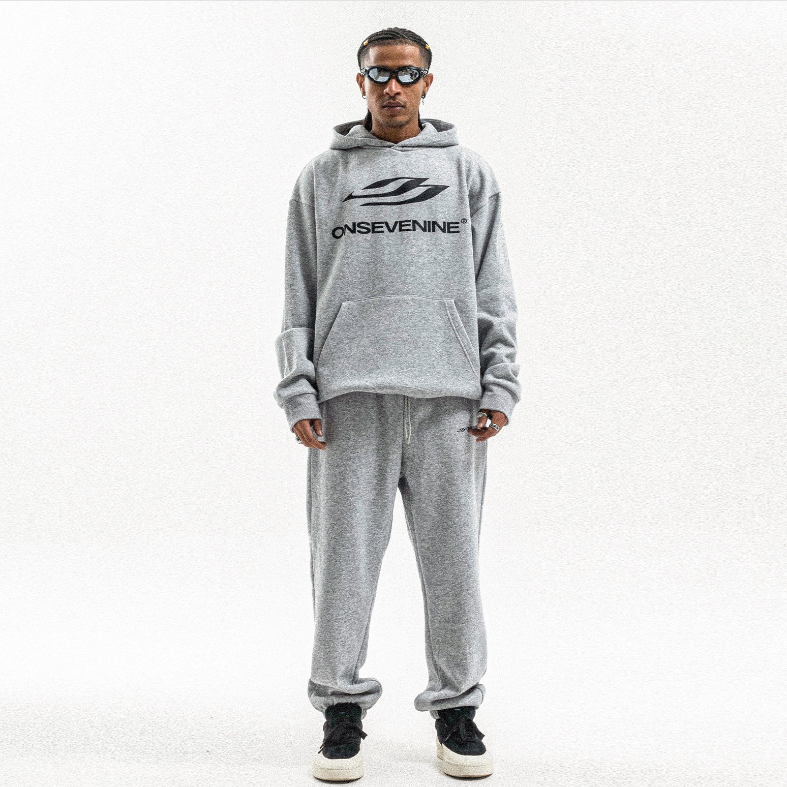 嘻哈朝牌潮牌摇粒绒加绒连帽卫衣束脚卫裤男女冬装运动休闲套装