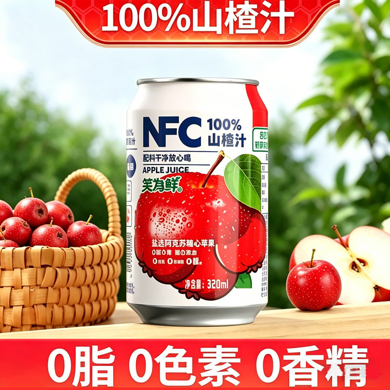 100%NFC山楂汁鲜榨果汁饮料酸甜0无添加剂解腻饮品非浓缩纯果汁