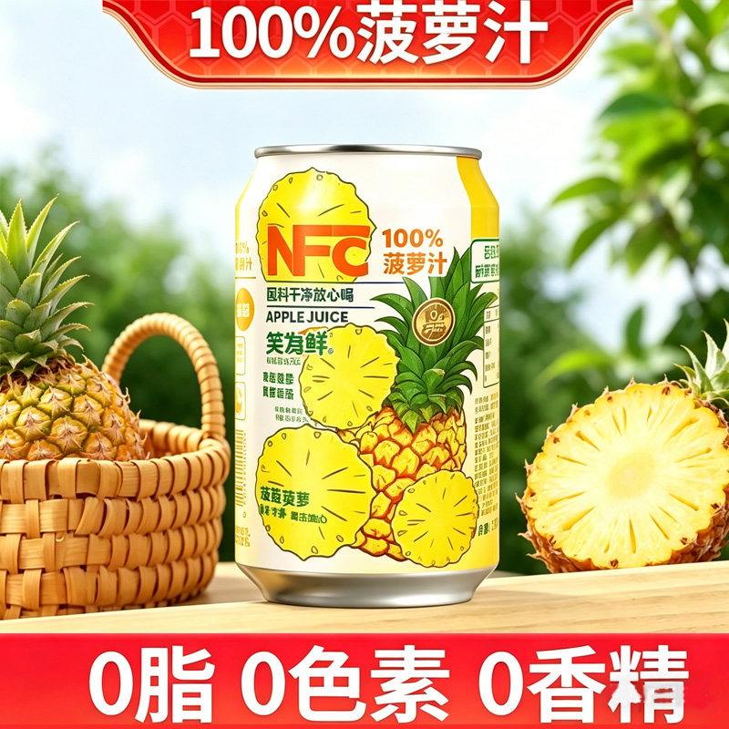NFC菠萝汁苹果汁无添加鲜榨果蔬汁果汁饮料罐装整箱批发6罐12罐