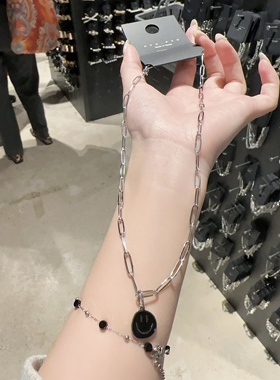 1005韩国东大门代购nyunyu项链回形扣笑脸吊坠可爱黑色简约女韩式