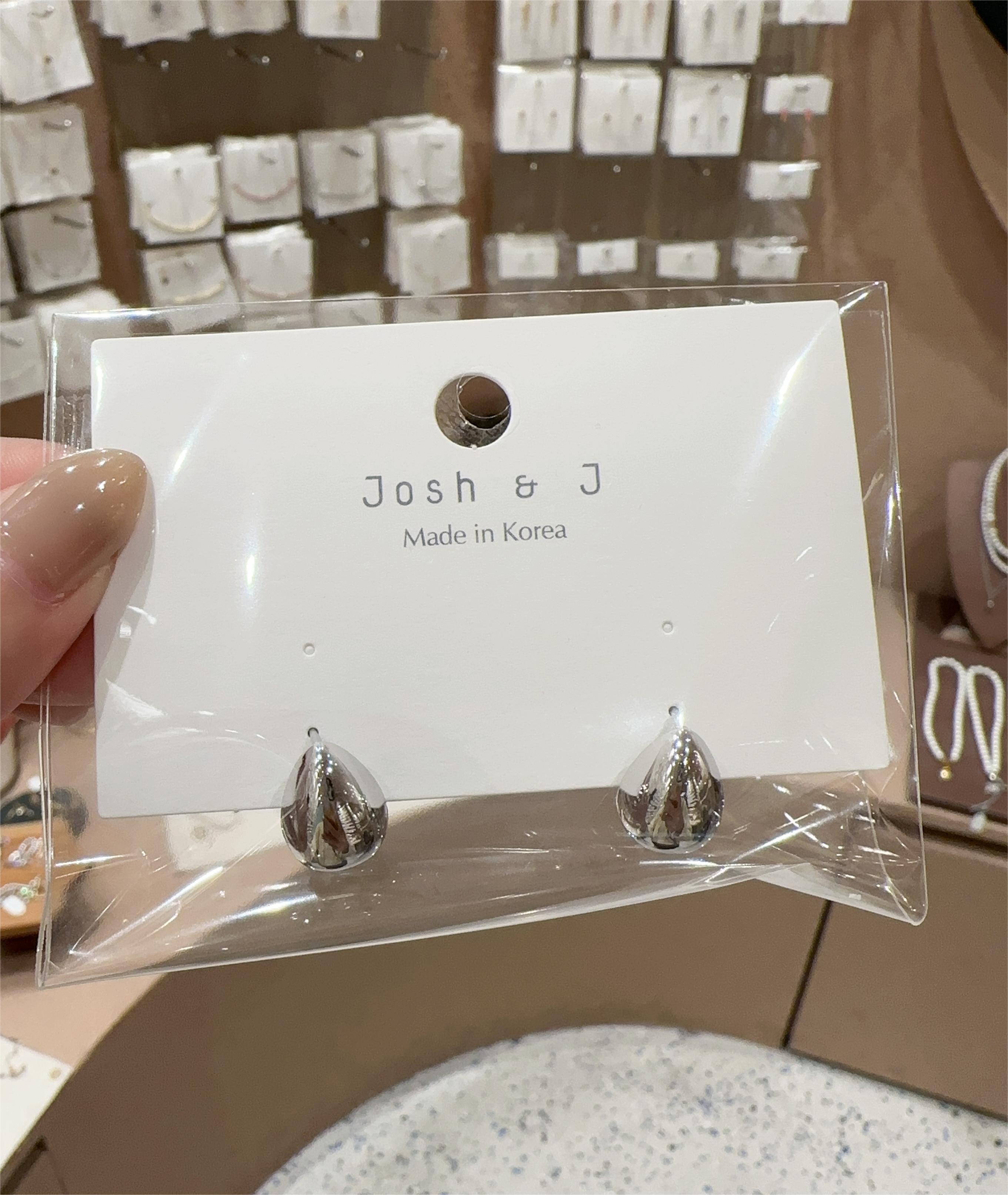 1030韩国东大门代购josh&j豌豆水滴银金耳钉小众金属感