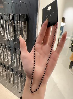1113韩国东大门代购nyunyu项链小众轻奢黑色串珠锁骨链温柔简约风