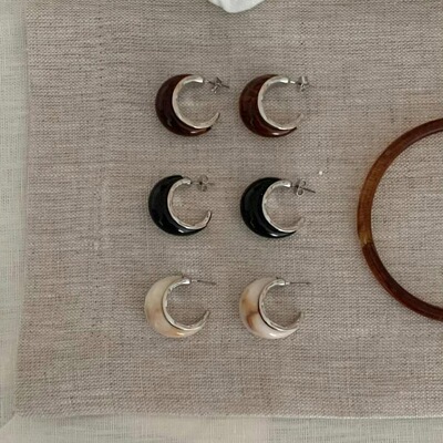 韩国东大门代购earlobe 醋酸金属拼接c型耳钉亚克力树脂耳圈耳环