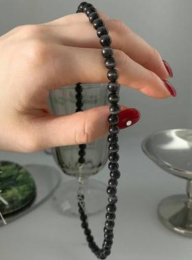 黑珍珠earlobe 韩货代购猫眼石项链 串珠锁骨链颈链东大门ins风