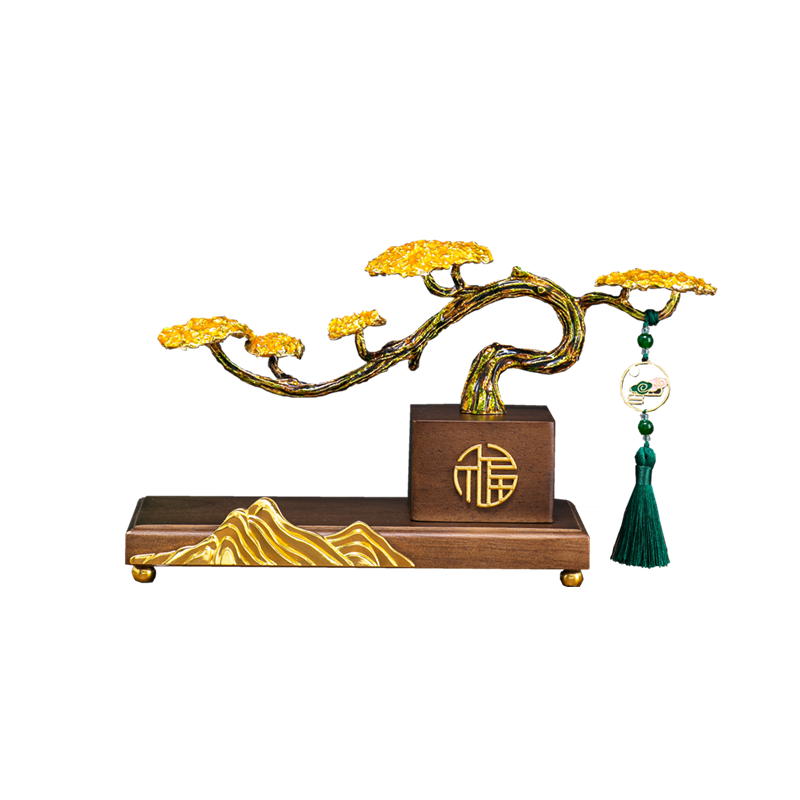 新中式假山迎客松摆件轻奢客厅酒柜玄关装饰乔迁新居搬家礼物高档
