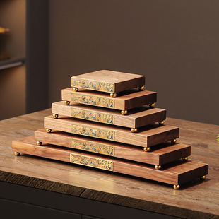 北美黑胡桃木佛像座底鱼缸奇石茶具工艺品花瓶展示实木底座摆件