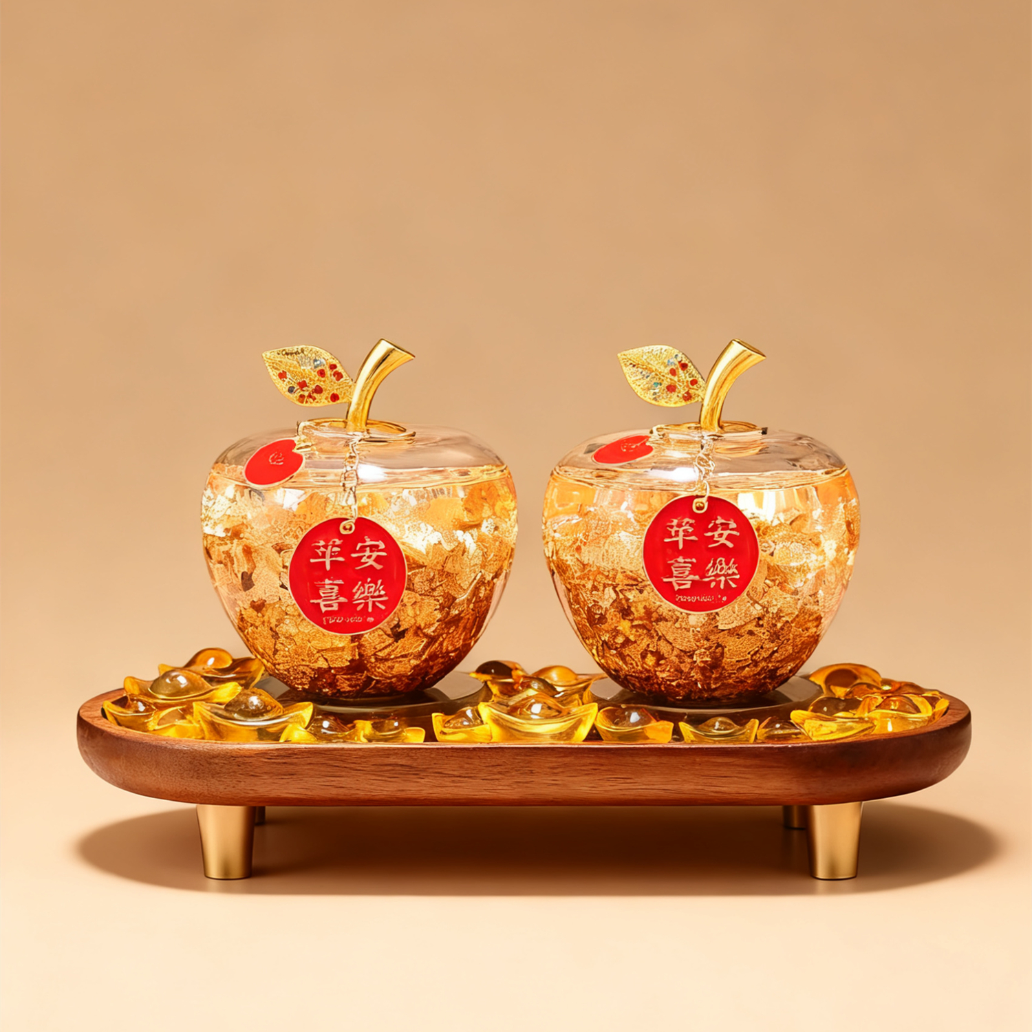 金箔水晶摆件苹果平平安安摆件