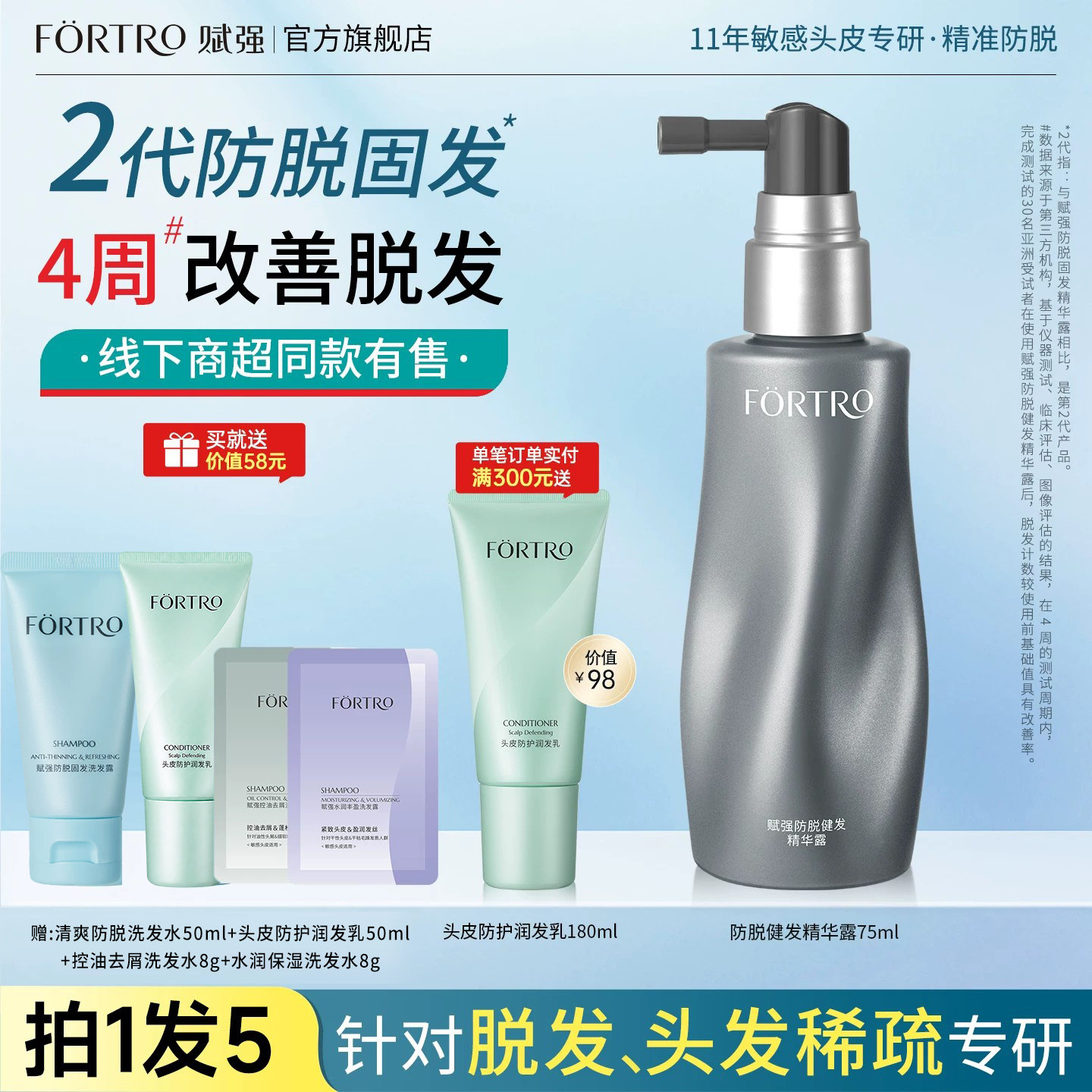 瑞士豌豆苗Fortro赋强防脱防断发精华液喷雾固发强韧头皮护理营养