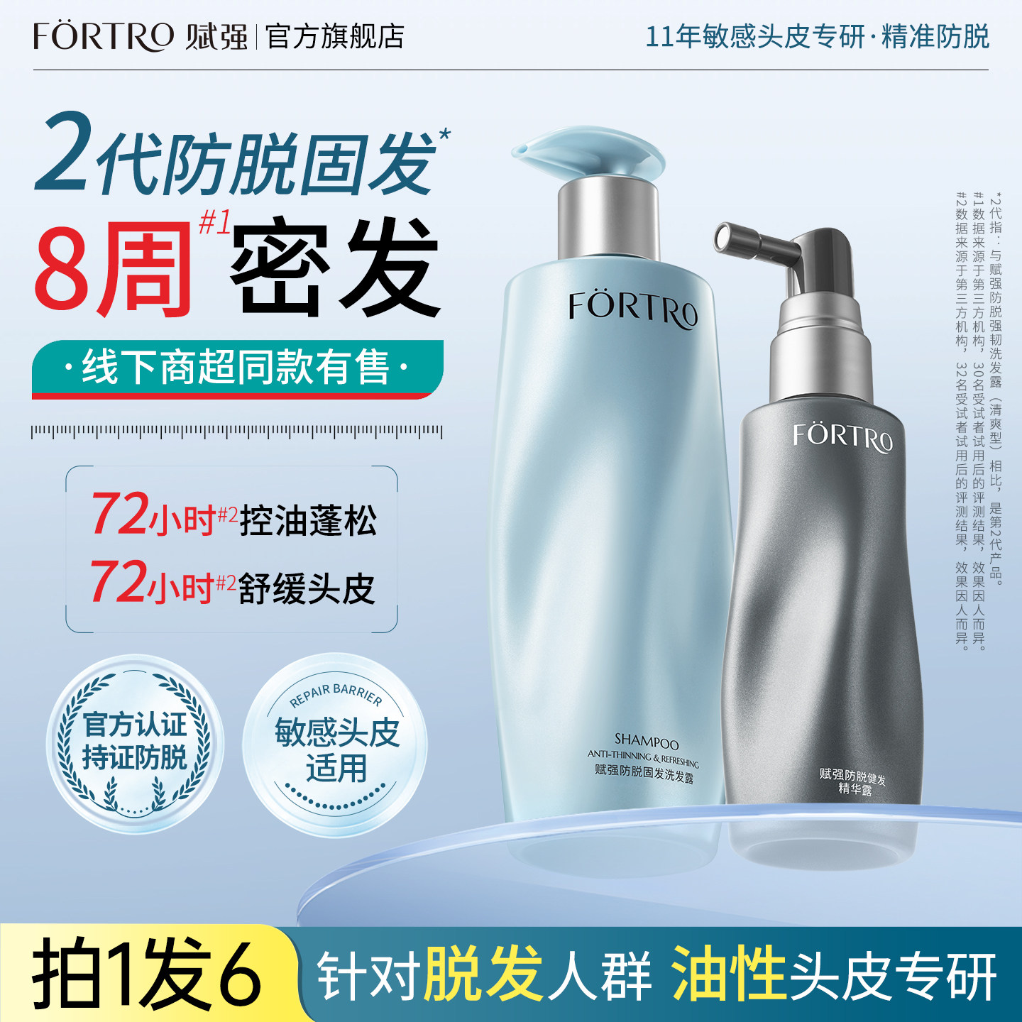 Fortro赋强防脱发洗发水控油蓬松丰盈清爽去油强根健发洗发露男女