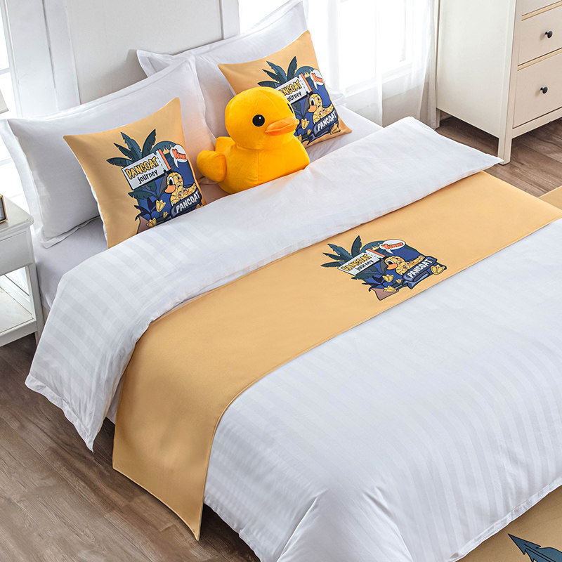酒店卡通鸭子宾馆酒店床尾巾床旗床尾垫床盖床尾装饰条亲子房搭巾,床上用品,床盖,淘宝优惠券,粉丝福利购,淘宝优惠卷