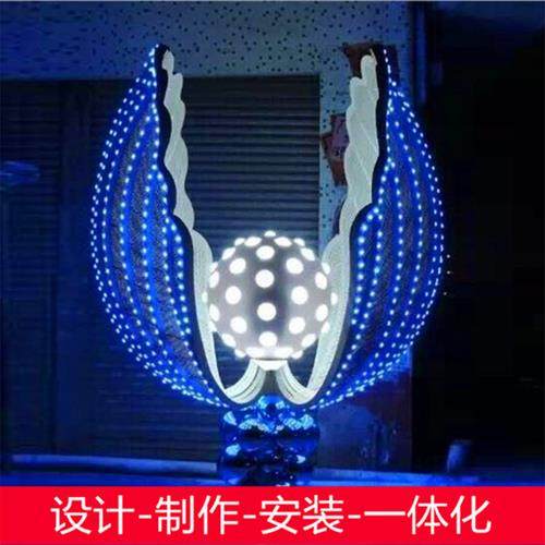 不锈钢金属镜面彩色发光月亮雕塑圆环异形铁艺水景装饰雕像摆件