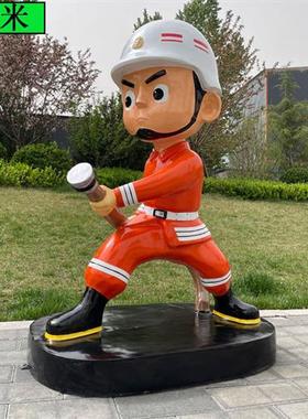 玻璃钢卡通消防员铸铜人物雕塑定制铁艺镂空剪影拍照座椅模型摆件