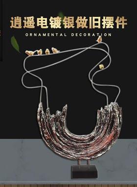 现代简约酒店会所销售楼客厅玄关馈赠装饰礼品逍遥电镀银做旧摆件