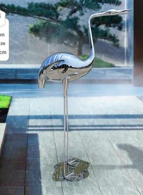 不锈钢鸟丹顶仙鹤白鹭雕塑金属售楼部处公园林水池景装饰摆件户外