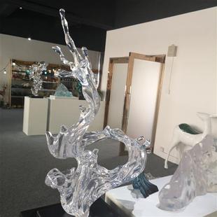 现代创意透明艺术雕塑样板间别墅落地浪花摆件玄关装 饰工艺品